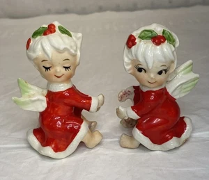 Vintage Lefton Natale Angelo Candela Abbracciatore Set di 2 Climbers Giappone Pixie Ragazze - Foto 1 di 10