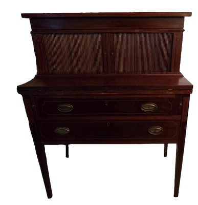 Antiguo escritorio inglés Hepplewhite tambor caoba caballero fieltro alrededor del siglo XIX Foto 1 de 4