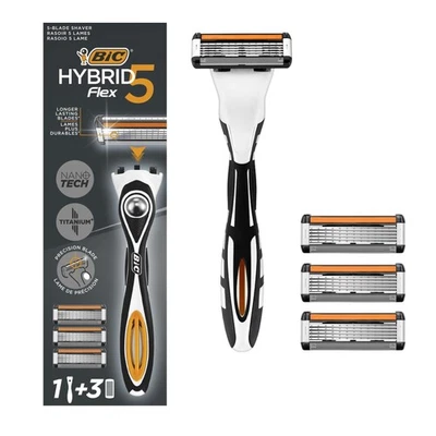 BIC Hybrid 5 Flex Rasoio Ricaricabile da Uomo Starter Kit con Manico e Lame di - Immagine 1 di 4