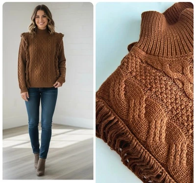 Ladies Marks Per U** Jumper Long Sleeved Wool Blend Cable Knit Fringe Detail NEW - Image 1 of 4