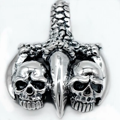 24克重骷髅头龙爪925纯银机车哥特男士吊坠 — 第 1/4 张图片