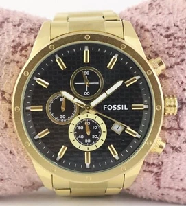 Luxury Fossil Men Chronograph Black Dial With 'Date' GP Case Quartz Wristwatch - Picture 1 of 8