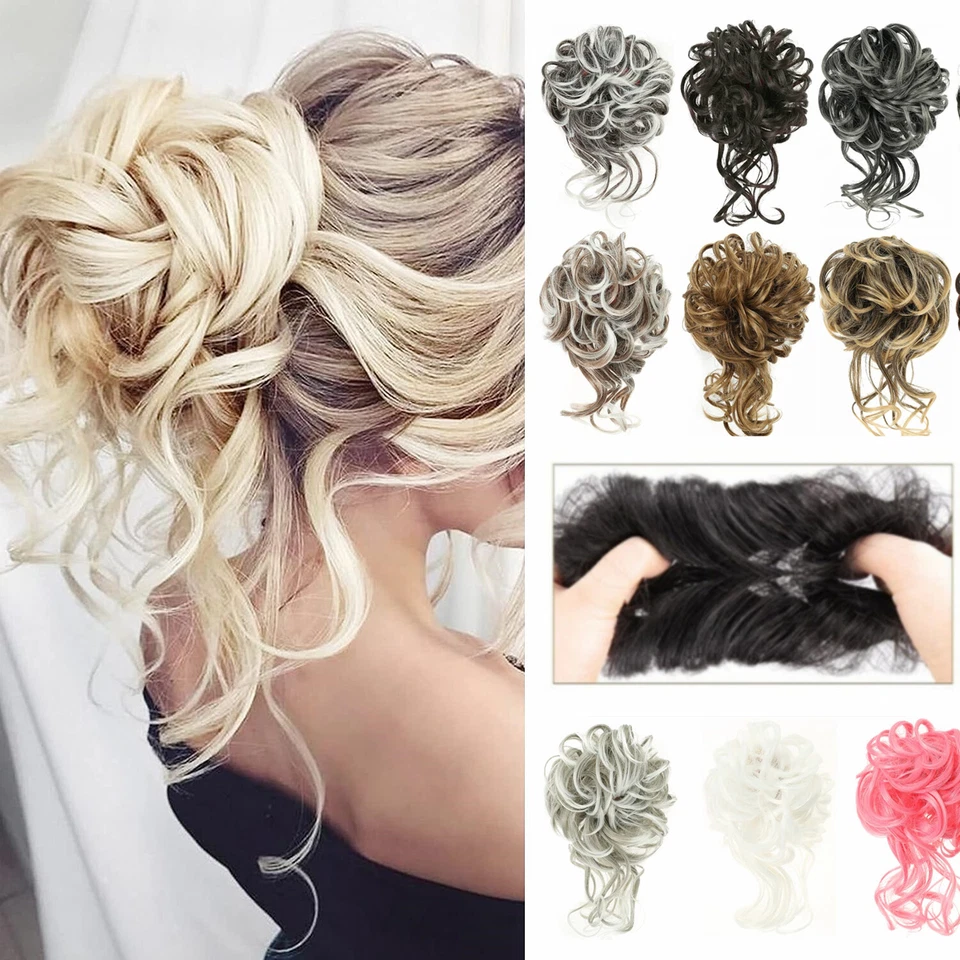 Hair Bun Extensions Wavy Curly Hair Wrap Ponytail Hairpieces Hair Scrunchies USA - Image 1 of 4