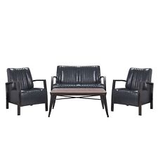 Set 2er Sofa+Sessel+Couchtisch HWC-H10, Kunstleder Metall Industrial MVG, grau