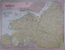 Old Lg (17"x12") 1889 Cram's Atlas Map ~ BROOKLYN, NEW YORK - Free S&H