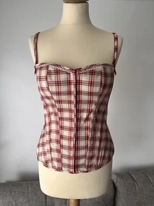 M&S Limited Collection Fully Boned Burgundy & Cream Check Corset Size 14 - BNWT - Picture 1 of 16