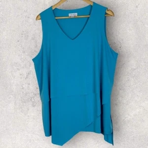 Susan Graver Everyday Liquid Knit Blue Layered Tunic Top Size 1X V-Neck Stretch - Picture 1 of 12