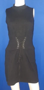 Ladies Little Black Dress Size 12 Ribbed Corset style Waist Sleeveless VGC - Picture 1 of 9