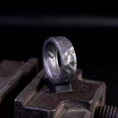 Rustic Silicone Hammered Men's Ring/Wedding Band in Titanium Silver Metallic - Image 1 of 4