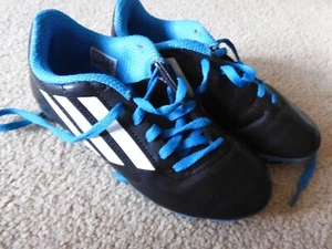 ADIDAS YOUTH CLEATS SIZE 1 1/2 BLACK BLUE LACES - Picture 1 of 9