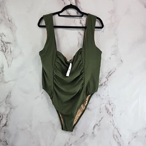 J Crew Swim 24 3X Green One Piece Square Neck Ruched Bikini Coverage Safari  - Picture 1 of 12