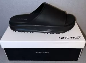 Nine West Womens SUNSHIN 3 Black Slip on Slide Sandals 10 Medium NIB - Picture 1 of 11