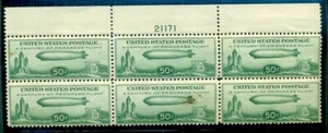 US #C18, 50¢ Zepp, Plate No Blk of 6, NH, rust stain otherwise VF, Scott $600.00 - Picture 1 of 1