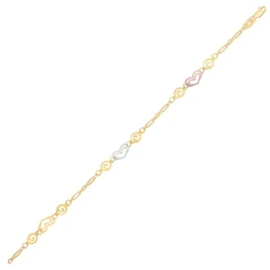14k Tri-Color Gold Anklet with Multi Color Heart Stations - Picture 1 of 2