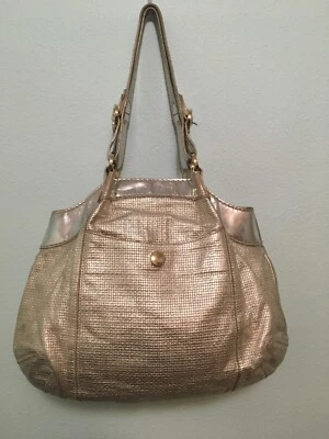 Hogan Italy Leather Metallic Gold Shoulder Bag Double Handle  Good Pre Owned - Image 1 of 4