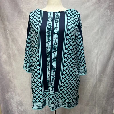 Charter Club Tunic Top Womens Plus 2X Blue Geometric Nylon Stretch Liquid Knit - Image 1 of 4