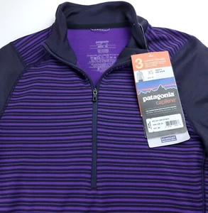 NWT XS Men's Patagonia Capilene Midweight Zip Neck Baselayer Zip Purple Striped - Picture 1 of 6