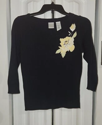 Suéter para mujer Emma James by Liz Claiborne manga 3/4 negro talla pequeña PM Foto 1 de 4