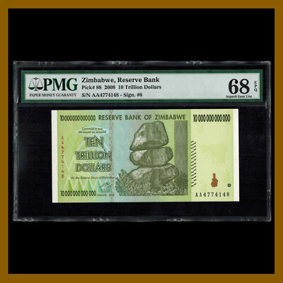 Zimbabwe 10 Trillion Dollars, 2008 P-88 PMG 68 EPQ  Authentic Unc - Image 1 of 2