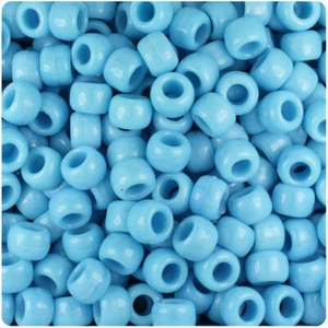 BeadTin Powder Blue Marbled 9mm Barrel Pony Beads (500pcs) - Picture 1 of 1