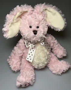 Pier 1 One Imports Pink Bunny Rabbit Plush Stuffed Animal Soft Toy Polka Dot Bow - Picture 1 of 3
