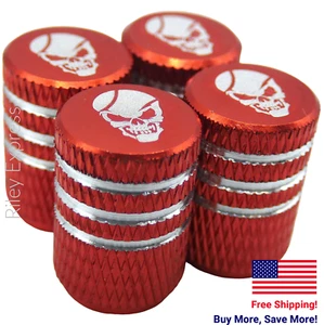 4x Wheel Tire Valve Cap Stem Cover For Bike, Car, Trucks Skull RED - Picture 1 of 10