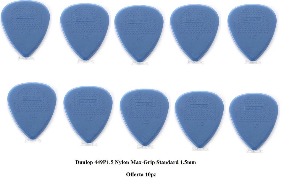 DUNLOP 449P Max Grip Standard 1,5 mm 10 pz plettri antiscivolo plettro nylon