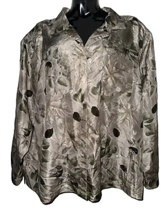 Abito Fienile Vintage Plus Donna Tg 3X Stampa Floreale Bottoni Collo Arte 100% Seta Blusa - Foto 1 di 5