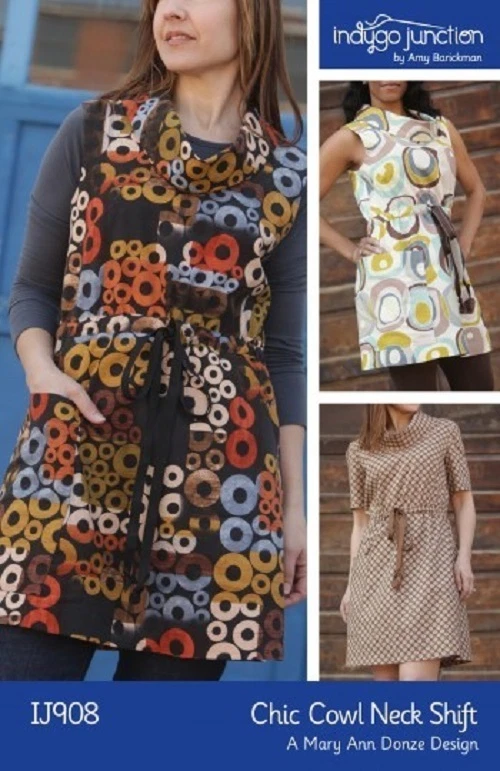 Chic Cowl Neck Shift Dress  INDYGO JUNCTION IJ908 TRENDY SEWING PATTERN  - Image 1 of 1