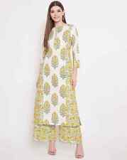 Indian Women White & Green Cotton Printed Kurta with Palazzo Set Pack Of 2 Pes