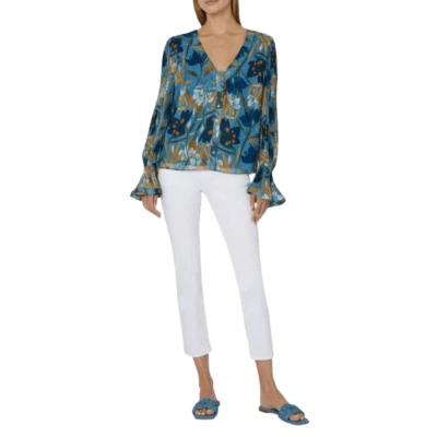 Блузка Milly Greer акварель азалия размер большой цветочный принт плиссированные расклешенные манжеты - Изображение 1 из 4
