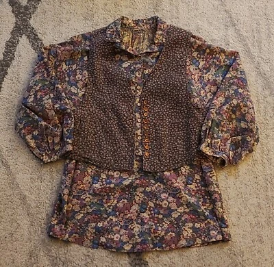Blusa Floral Hippie Años 70 Vintage Botón Frontal Con Chaleco Reversible Sin Stock Foto 1 de 4