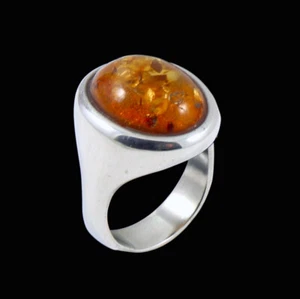 W. & S. Sørensen - Denmark. Sterling Silver Ring with Amber. - Picture 1 of 4