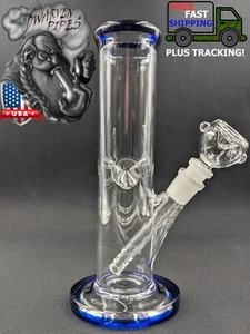 10" Inch Glass Hookah Water Pipe Bong Thick Cylinder w/ 6 Cut Downstem BL - Picture 1 of 4