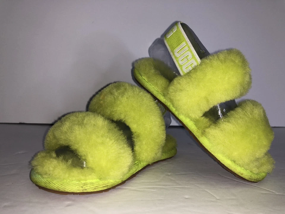 UGG Fluff Yeah Slide Neón/Verde Lima 1116636T- Niño pequeño Talla 7 Foto 1 de 4
