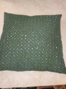 Nwt Pottery Barn Dark Green Shimmer Beaded Pillow And Feather Pillow Insert - Picture 1 of 8