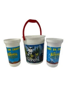 Vintage KNOTTS BERRY FARM Snoopy Peanuts Popcorn Bucket and Cups. RARE - Picture 1 of 8