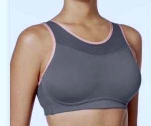 MAIDENFORM High Impact Cutout Mesh Panel Wireless Grey Pink Sports Bra Women 34A - Picture 1 of 7