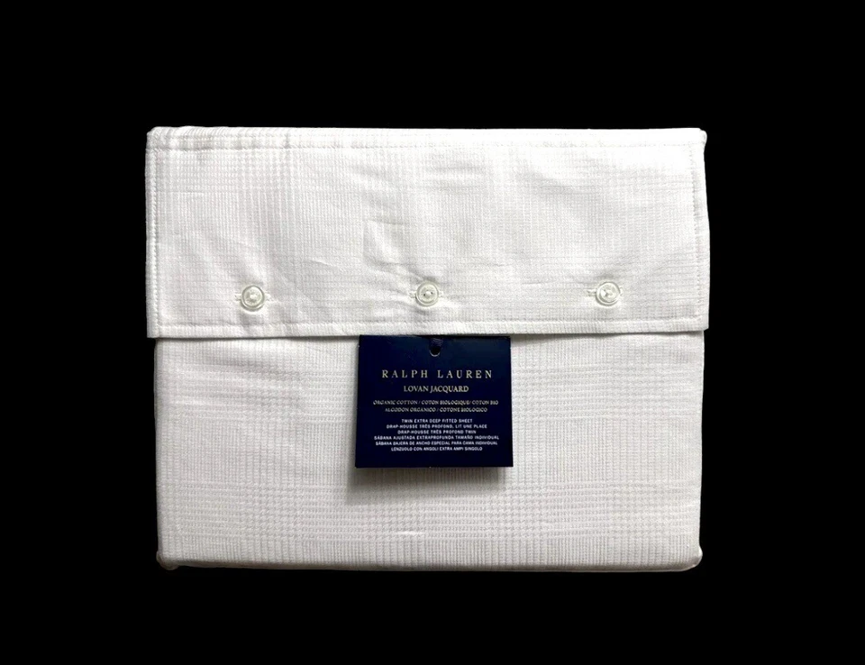 Sábana Ajustable Ralph Lauren Doble Lovan Jacquard Like Glen Cuadros Pergamino Orgánico Foto 1 de 3