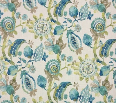 RICHLOOM ANASTASIA SEASIDE BLUE LARGE BOTANICAL FLORAL LINEN FABRIC BY YARD 54"W - Image 1 of 4
