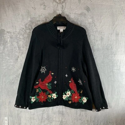 Suéter L Cardigan Cremallera Completa Cardenal Navidad Lana Heirloom Collectibles para Mujer Foto 1 de 4