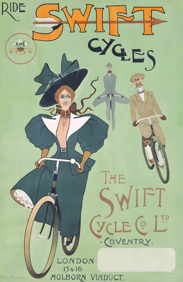 16537.Wall Decor Poster.Interior Art.Swift Cycles Ad People on Bicycles - Image 1 of 1