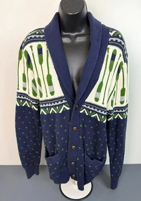 Merona Men's Paddle Print Shawl Neck Cotton Knit Cardigan Navy Size Medium Grand - Image 1 of 4