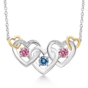 925 Silver and 10K Yellow Gold Persian Blue Moissanite Pink and White Lab Grown - Picture 1 of 3