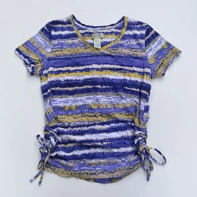 Antigo Caribbean Joe Top M Anos 90 Y2K Listrado Lateral Ruched Boho Abstrato Grunge EUA - Imagem 1 de 4