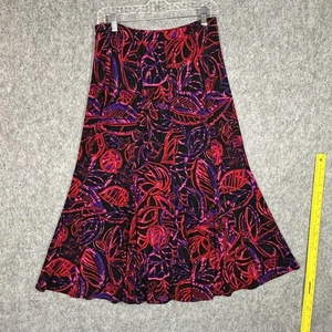 Chicos Travelers Rock Damen 1 Medium schwarz rot lila Blätterdruck Midi ausgestellt - Bild 1 von 9