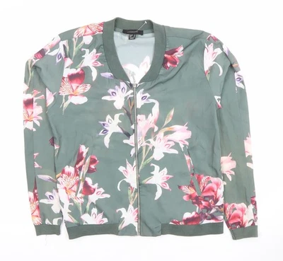 Atmosphere Women’s Green Floral Bomber Jacket UK 10 Polyester Zip Up - Image 1 of 4