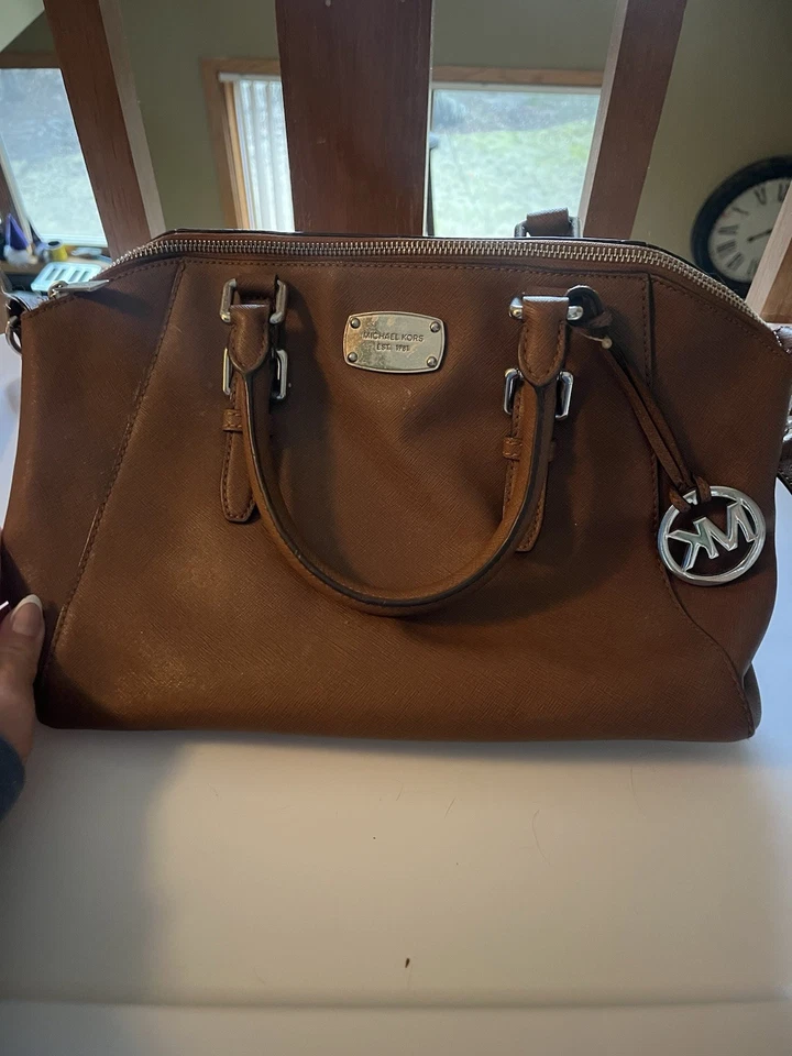 Bolsa de ombro Michael Kors bolsa de mão M couro marrom bronzeado com zíper bolsa satchel - Imagem 1 de 3