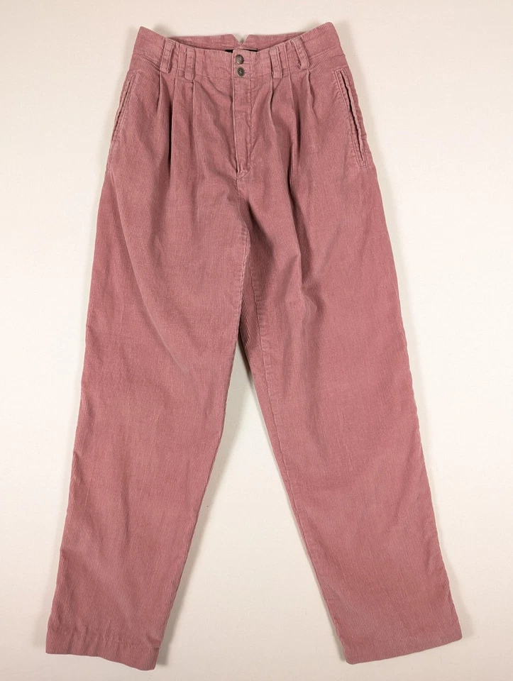 VINTAGE Lizsport Pants Womens 8 Pink Corduroy Pleated High Rise Tapered 90s - Image 1 of 4