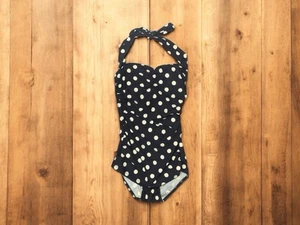 ESTHER WILLIAMS MODCLOTH POLKA DOT BLACK & WHITE RETRO ONE PIECE SWIMSUIT 4 - Picture 1 of 2